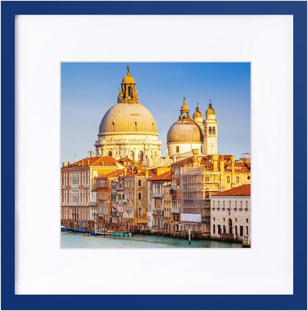 wyooxoo 20x20 Picture Frame Dark Blue Solid Wood Photo Frames Display Pictures 16x16 with Mat or 20x20 Without Mat Colorful Frame For Wall Mounting