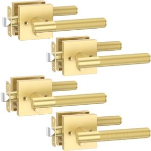 Asidrama 1 Pack Gold Privacy Door Handles, Door Lever with Door Knobs Indoor for Bedroom or Bathroom, Heavy Duty Door Handles Interior with Locks for Left Right Sided Doors