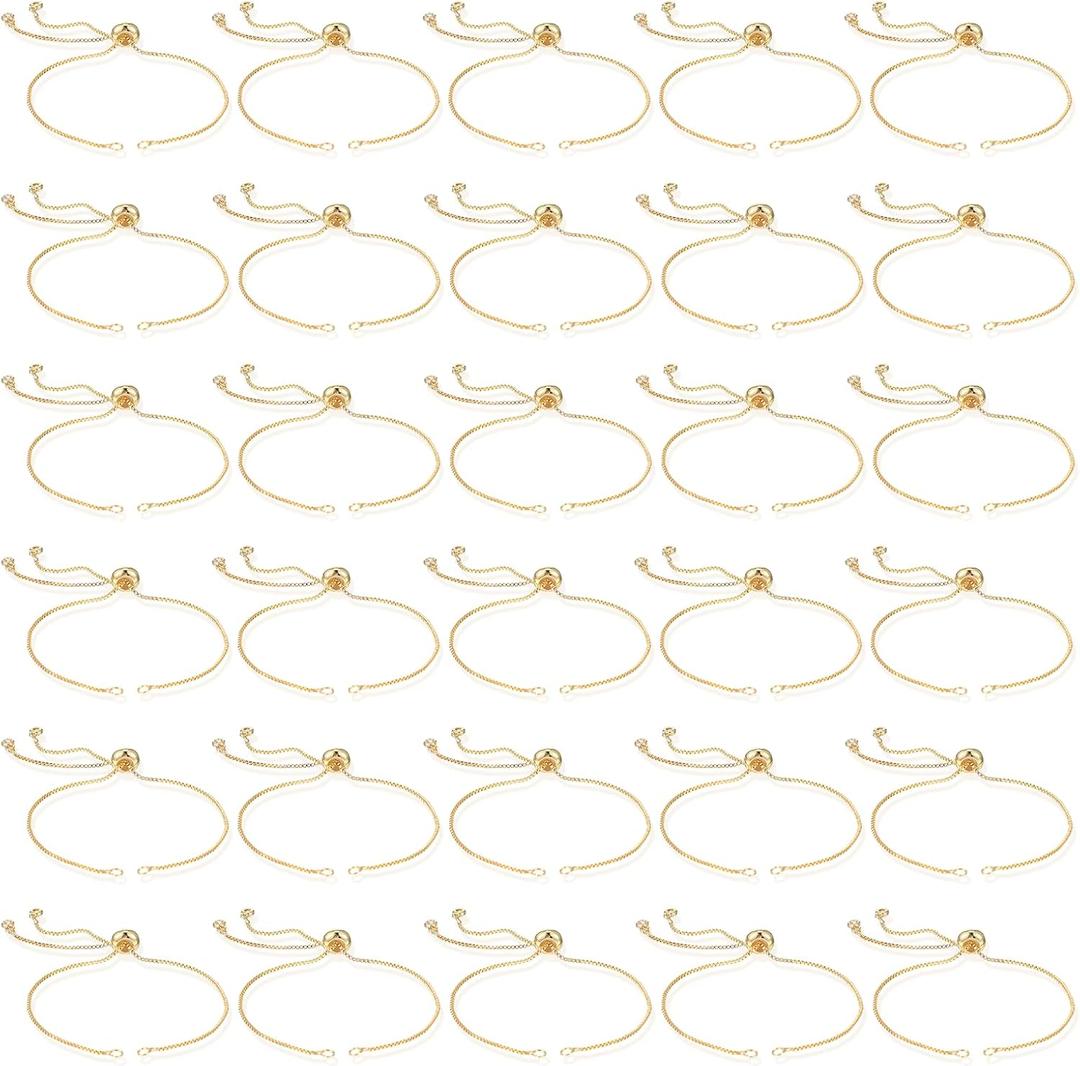 30Pieces Adjustable Slider Bracelet 8.6 Inches Bracelet Chains for Jewelry Making Bracelets Blanks with Rhinestones Ends Extender Chains Charm Bracelets Bulk for DIY Jewelry Making Findings Woman Girl
