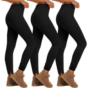 3 Pack Fleece Lined Leggings for Women Winter Warm Thermal High Waisted Tights Stretchy Casual Lounge Pants (Medium, Black)