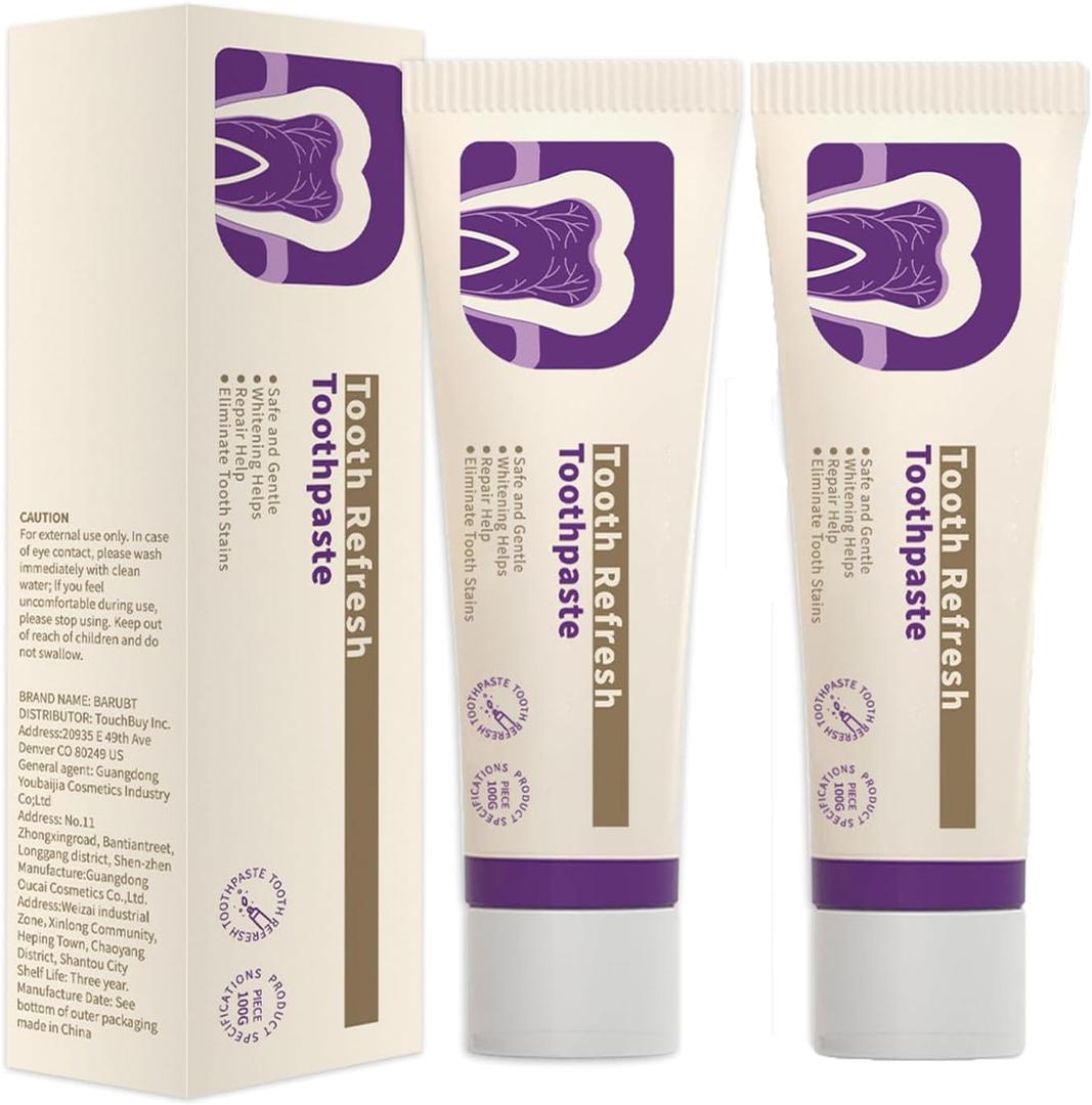 2PCS Tooth Refresh Toothpaste,Fresh Breath Whitening Hydroxyapatite Toothpaste,Natural Oral Care & Enamel Repair, Helps Remove Coffee, Tea & Wine Stains