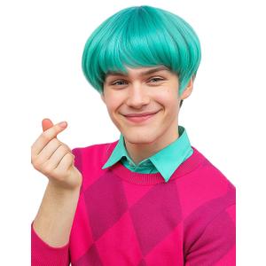 Short Green Fluffy Cosplay Wig for Men with Full Bangs - Anime Cosplay Wigs for Mens Halloween Costume Party (Green)