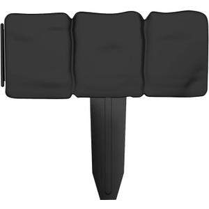 Plastic Garden Edging Stone-Look Border- Decorative Flower Bed Fence for Landscaping, 10 Pieces of Black Interlocking Lawn Stakes (8 Foot)
