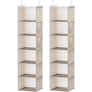 YOUDENOVA Hanging Closet Organizer, 6-Shelf Closet Hanging Storage Shelves, 2 Packs, Beige