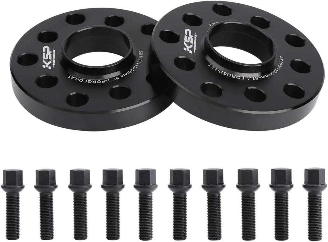 KSP 5X100 Wheel Spacer for A3 A4 A6 A8 S4 S6 S8 Quattro TT, 2pcs 5x112 Spacers fit Golf Jetta Passat, 20mm Spacer with 10pcs M14x1.5 Sphere Seat Lug Bolts 57.1mm Hub Bore Compatible With Audi VW Sedan