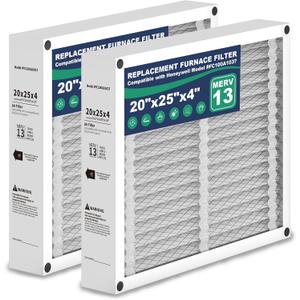 2Pack 20x25x4 AC Furnace Air Filter Compatible with Honeywell FC100A1037, MERV 13 HVAC Filter Replacement, Actual Size:19.94"x24.86"x4.38"