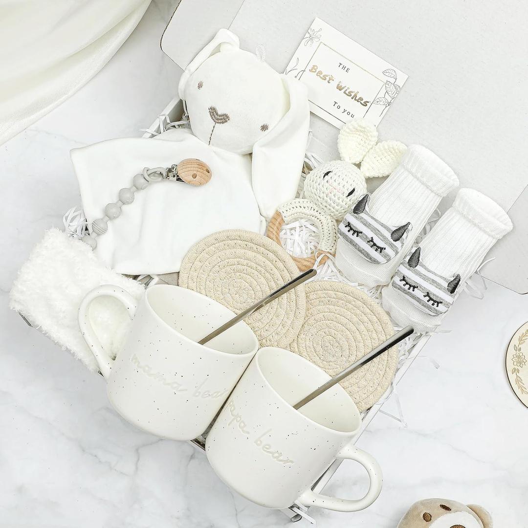 New Parents Gift Set Baby Shower Gifts Basket for Newborns White New Mom Gift for Women Pregnancy Announcement Est 2026 for Couple Expecting Parents to Be Gender Reveal Party Neutral Girls Boys