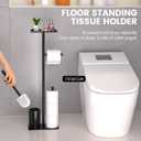 Modern Bathroom Toilet Paper Holder Stand, Black Metal, with Storage Shelf, Brush Holder, 3-Roll Storage, Freestanding Design