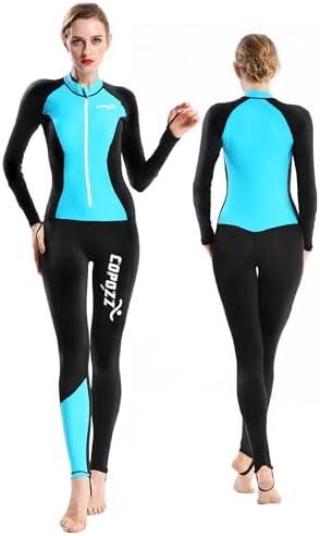 COPOZZ Diving Skin, Men Women Youth Thin Wetsuit Rash Guard- Full Body UV Protection - for Diving Snorkeling Surfing Spearfishing Sport Skin (Black/ Blue, X-Large for Women)
