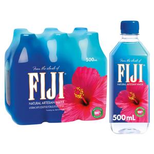 FIJI Natural Artesian Bottled Water 500 mL / 16.9 Fl Ounce (Pack of 6) - 100% Recycled Plastic (EXP 07/06/26)