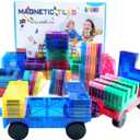 Magnetic Tiles,102PCS Magnetic Building Blocks 3D Clear Construction Playboards, Inspiration, Creativity Beyond Imagination, Educational Magnet Toy Set for Kids with 2 Cars