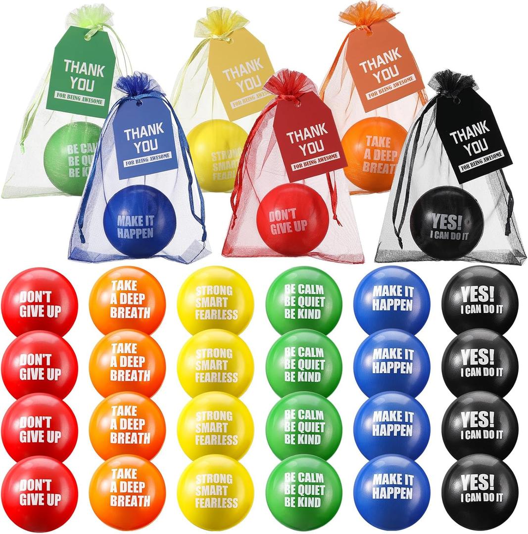 Lenwen 144 Pcs Stress Balls Gifts Including 2.5'' Motivational Stress Balls for Adults Relief Employees Appreciation Gift Thank You for Being Awesome Tags and Organza Bags (Round)