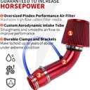 BARTOO 3'' Cold Air Intake Kit Aluminum Automotive Cold Air Intake Pipe Filter Induction Flow Hose Pipe Kit, Red