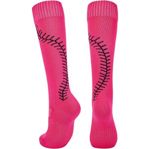 American Trends Softball Socks with Stitches - for Women or Youth Girls - Knee High Athletic Baseball Softball Football Socks (Large, Hot Pink)