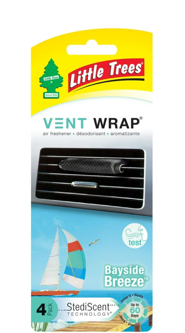 Little Trees Auto Air Freshener, Vent Wrap, Bayside Breeze Fragrance, 4-Pack