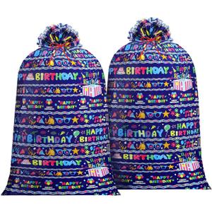 Leinuosen 2 Pcs 70 Inches Jumbo Gift Bag for Baby Shower Extra Large Oversized Plastic Gift Bags with Ropes for Birthday Party Baby Shower Favors(Purple Birthday) (Blue)