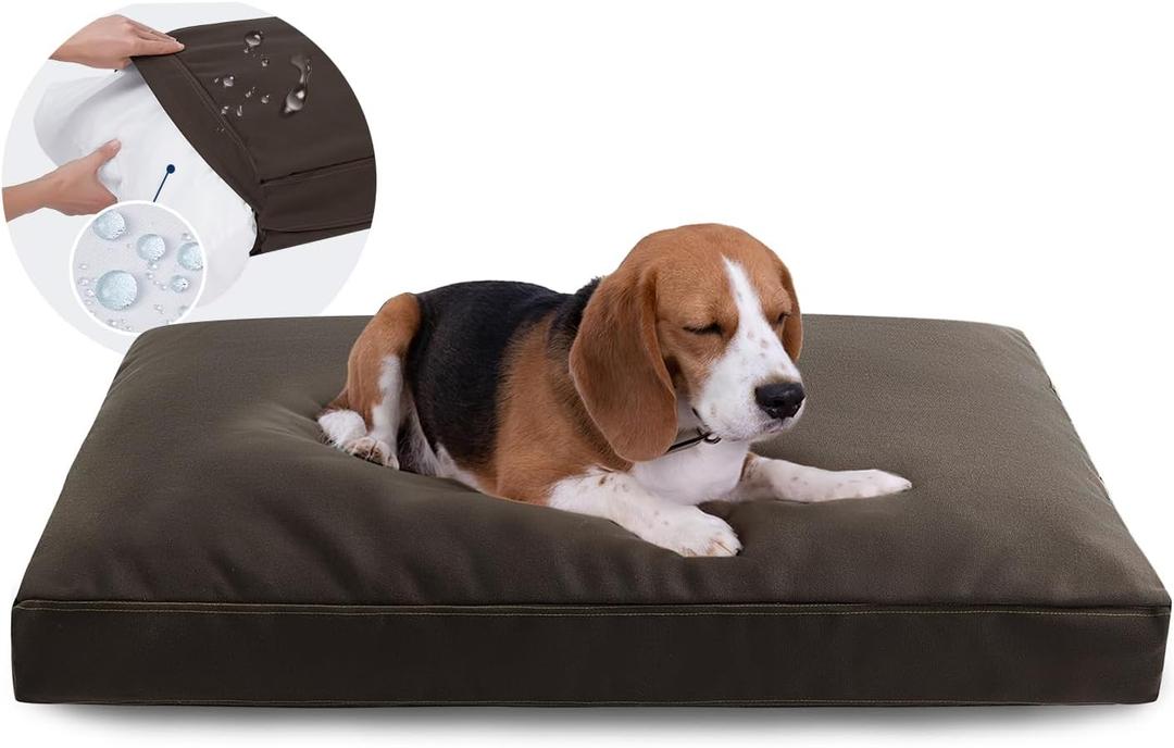 Miguel Durable Canvas Dog Bed for Medium Large Pet Outdoor Dogs Pad 14 Ounce Canvas Waterproof Pet Pillow with Removable Washable Cover, 35 x 25 inch, Brown