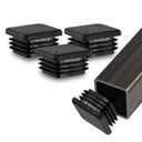 Prescott Plastics 1” (25.4mm) Outer Diameter Ribbed Plastic Hole Plugs, Square Black Metal Tubing End Caps, Strong Furniture Leg Inserts, Impact & Weather Resistant, Made in The USA - 50 Pack