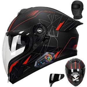 Bluetooth Full Face Motorcycle Helmet DOT Approved Modular Motorcycle Helmets with Built-in Sun Visor, Multi-Ventilation Ports, for Adults Men Women Casco Moto Hombres Mujeres