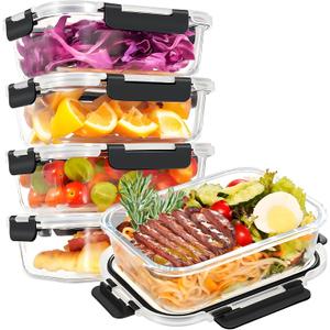 HOTEC 35OZ Glass Food Storage Container, Airtight Glass Lunch Fruit Containers with Lids - Microwave, Oven, Freezer and Dishwasher Safe, 4-Pack 