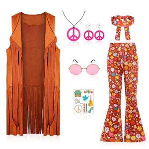 Cuteshower Girl Hippie Costume 70s 60s Hippie Outfits for Girls Halloween Cosplay Party, XL