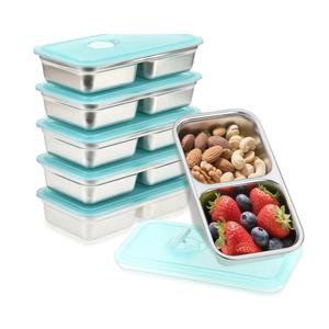 Stainless Steel Snack Containers, 6-Pack Reusable Grab and Go Containers with Lids, Dual Compartment Bento Box for Travel, Camping & Lunch Prep