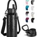 KXIAOCHEN Insulated Water Bottle, Stainless Steel Water Bottle, 2 Lids (Straw and Handle Lid),Wide Mouth Metal Water Bottles Keep Hot and Cold, Double Walled, Thermo Mug, Metal Canteen