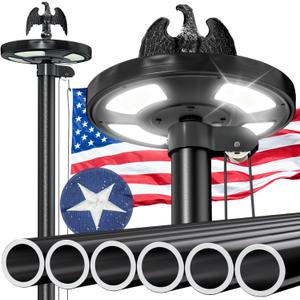 25FT Heavy Duty Flag Pole for Outside House, 100MPH Wind Rated 12 Gauge Extra Thick Aluminum Flagpole Kit, Black Eagle Topper & Solar Light, All-Weather Yard Display with Ground Sleeve, 3x5 USA Flag (Black, 25 FT with Light)