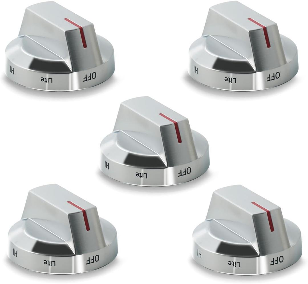 Original-Spec Stove Knobs Replacements DG94-04167X Compatible with Samsung Gas Stove Range Oven NX60A6511SS NX60A6711SS NX60A6751SS, Precision-Matched & Brushed-Finish (5-Pack)