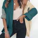Dokotoo School Outfits for Teachers Spring Button Up Lightweight Shirts V Neck Collared Long Sleeve Plus Size Tops for Women Casual Color Block Summer Resort Wear Blouses with Pockets Dark Green L (L)