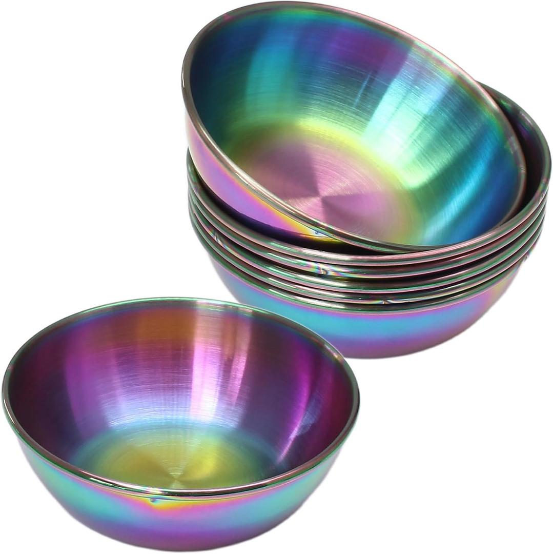 8 Pack Stainless Steel Sauce Dishes, 3.5inch Mini Soy Sauce Bowl Round Seasoning Dishes Sushi Dipping Bowl Appetizer Plates, Rainbow