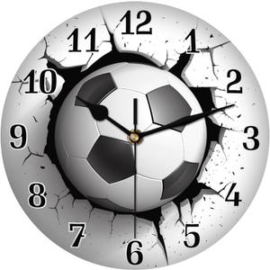 AUUXVA Sport Soccer Ball Print Round Acrylic Wall Clock, Silent Non Ticking Art Painting for Kids Bedroom Living Room Office School Home Decor
