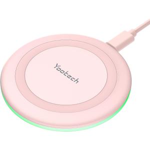 Yootech Wireless Charger,10W Max Wireless Charging Pad Compatible with iPhone 17/17 Pro/17 Pro Max/Air/16/15/14/13/SE 2022/12/11,Samsung Galaxy S25/S24/S23,for AirPods Pro 3(No AC Adapter) (Chalk Pink)