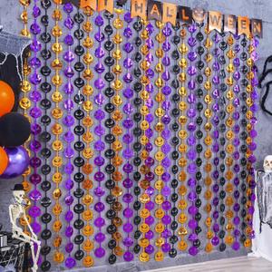 Halloween Party Decorations, 2 Pack Nightmare Jack Orange Purple Black Skeleton Skull Foil Fringe Curtains, 3.3 X 6.6 ft Photo Booth Props Party Backdrop for Halloween Holiday Birthday Decor