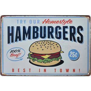 Vintage Metal Sign - Hamburger Fast Food Shop Tin Sign Wall Decor prints