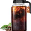 Glass Pitcher with Lid, 64 OZ Mason Jar Pitcher Double Leak Proof, 2 Quart Breast Milk Storage Containers for Fridge, Wide Mouth Glass Jar for Sun Tea, Juice, Cold Brew Coffee (Black)