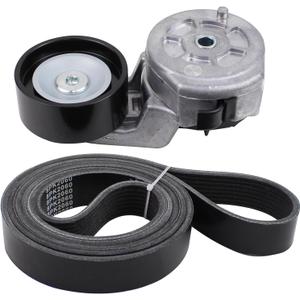 Accessory Drive Belt Tensioner Assembly with Pulley and Serpentine Belt for Dodge Ram 2500 3500 5.9L 1994-2002