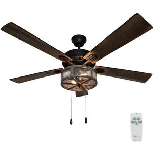 RIVER OF GOODS 52 Inch LED Modern Farmhouse Ceiling Fan with Remote - Rustic Ceiling Fans with Lights - Elegant Industrial Fan with Mesh Metal Caged Shade - Brown