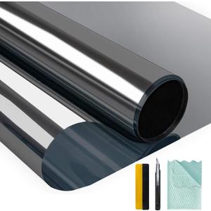 Niviy One Way Window Privacy Film with Installation Tools Window Tint for Home Effect Anti UV Heat Control Glass Door Film for Home Office (Black Silver 23.6" x 118")