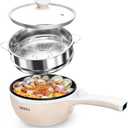 Dezin Hot Pot Electric with Steamer Upgraded, Non-Stick Saut Pan, Rapid Noodles Electric Pot, 1.5L Mini Pot for Steak, Egg, Fried Rice, Ramen, Oatmeal, Soup with Power Adjustment (Beige 2)
