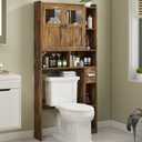 Vabches Over The Toilet Storage Cabinet, Bathroom Shelf Over Toilet with Glass Doors and Adjustable Shelves, Brown Freestanding Home Space Save Toilet Rack, for Restroom, Bathroom, Laundry, W31.69''
