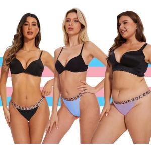 3 Pack-Tucking Thongs Gaff Panties for Transgender Women MTF, Comfy, Flatten Hidden (US, Alpha, X-Large, Regular, Regular, Black/Purple/Light Blue)