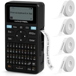 SUPVAN E11 Bluetooth Label Maker Machine with 4 Tapes, Support Keyboard & App with 40 Fonts and 650+ Icons, Rechargeable Inkless Labeler for Home, Kitchen, Office, School, Organization, Black
