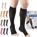 Truform Sheer Compression Stockings, 15-20 mmHg, Women's Knee High Length, Open Toe, 20 Denier, Black, Large
