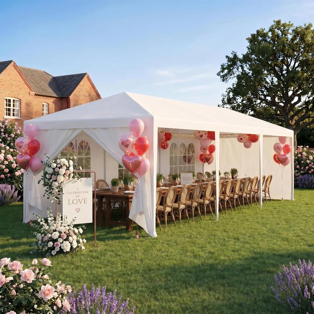 HOTEEL 10x30 Party Tent Outdoor Canopy Tents for Parties with 8 Removable Sidewalls & 2 Doors, Carpas para Fiestas Waterproof for Gazebo Large Backyard Shelter Patio Wedding Event Tent BBQ White