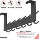 Matte Black Over The Door Hooks Heavy Duty Stainless Steel Door Hanger with 6 Double Hooks for Hanging Towels, Coats, Robes, Hats, Bags No Drill Over Door Towel Rack for Bathroom & Bedroom