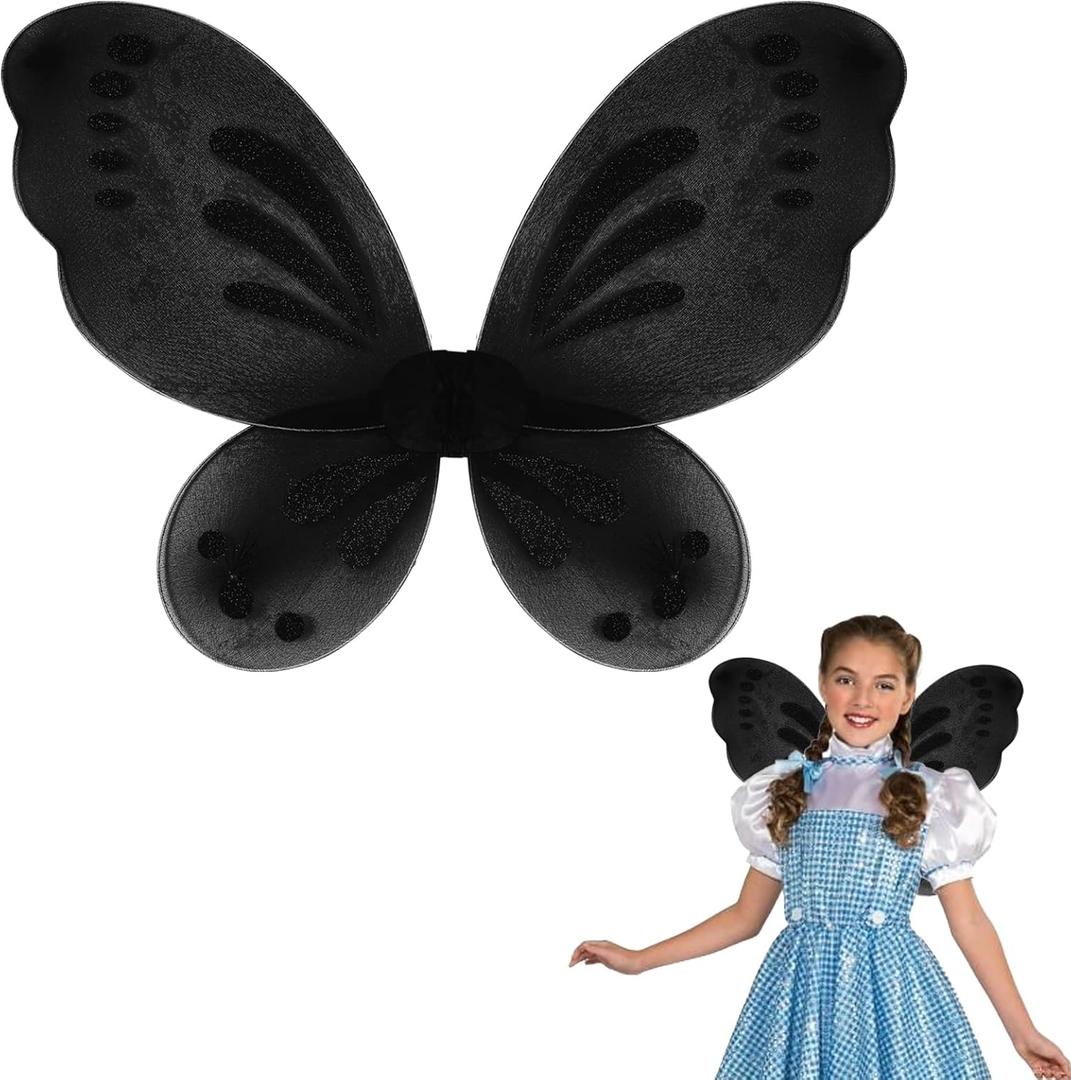ZIRICHER Big Fairy Wings For Girls, Butterfly Fairy Wings Kids Costume Show Birthday Party Gift (Black)