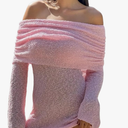 Unybwonn Women's Off Shoulder Mini Short Dress Bodycon Long Sleeve Crochet Sexy Going Out Mesh Elegant Sweater Dresses,S