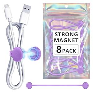 Magnetic Cable Ties, Reusable Silicone Magnetic Cord Ties, Strong Magnet Twist Ties for Cord Organizer Keeper Wrap Clips Bundling and Organizing, Holding Stuff, Fridge Magnets (8-Pack, Purple)