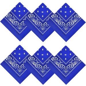 100% Cotton Bandanas, 21 x 21 inches, Set of 6 (Basic - Blue)
